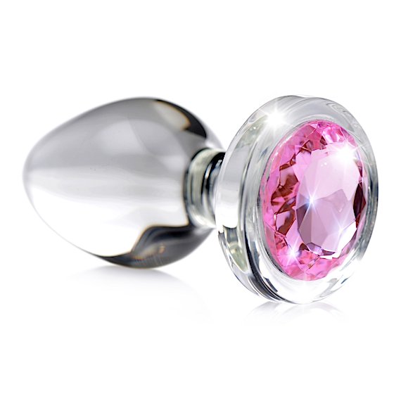 Pink Gem Glass Anal Plug - Small