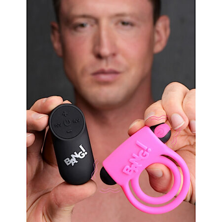 Remote Control 28X Vibrating Cock Ring and Bullet - Pink