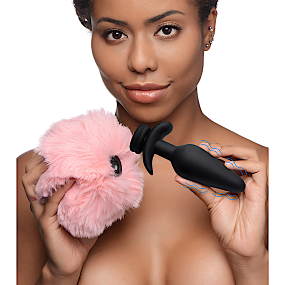 Large Vibrating Anal Plug with Interchangeable Bunny Tail - Pink
