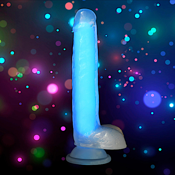 7 Inch Glow-in-the-Dark Silicone Dildo with Balls - Blue