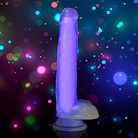 7 Inch Glow-in-the-Dark Silicone Dildo with Balls - Purple