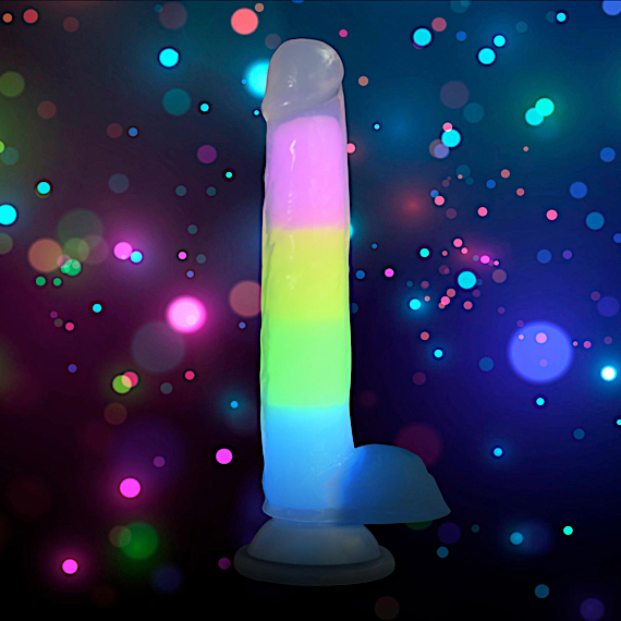 7 Inch Glow-in-the-Dark Rainbow Silicone Dildo with Balls