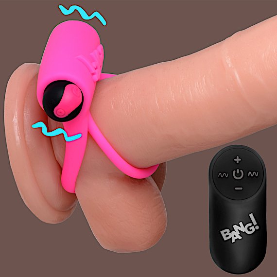 Remote Control 28X Vibrating Cock Ring and Bullet - Pink
