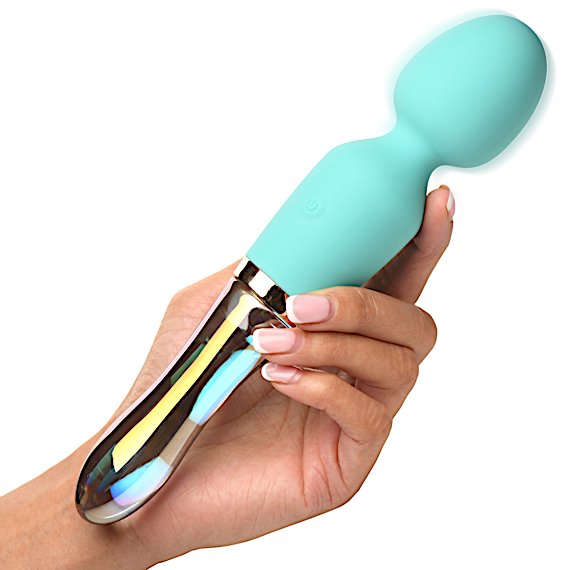 10X Turquoise Dual Ended Silicone and Glass Wand
