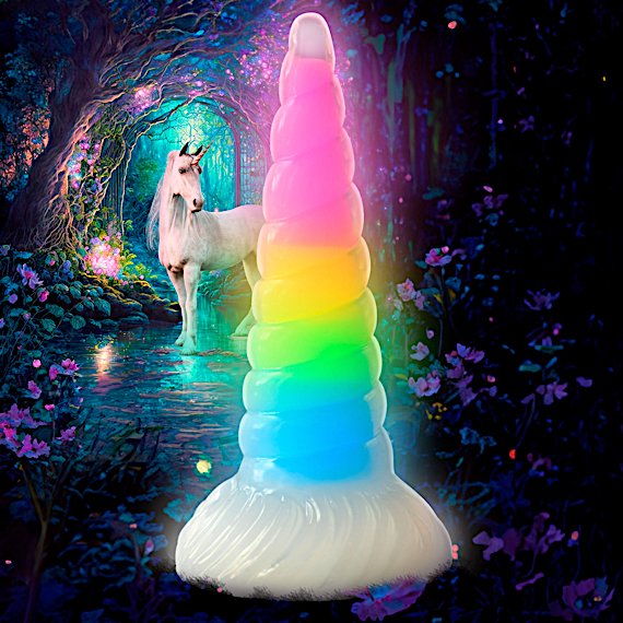 Uni-Glow Glow-In-The-Dark Rainbow Silicone Dildo