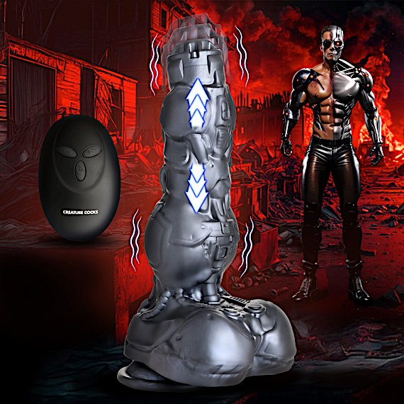 Cyborg Cock Thrusting and Vibrating Silicone Dildo