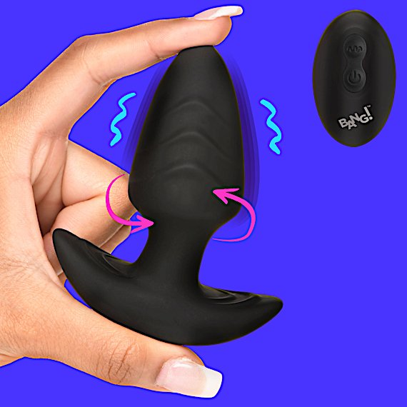 Rotating and Vibrating Silicone Butt Plug - Black