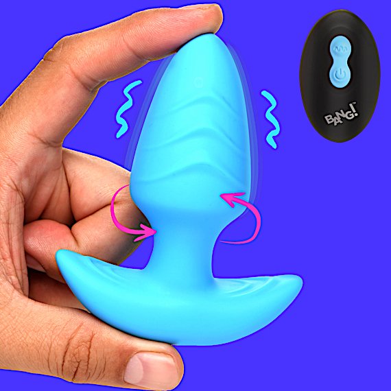 Rotating and Vibrating Silicone Butt Plug - Blue