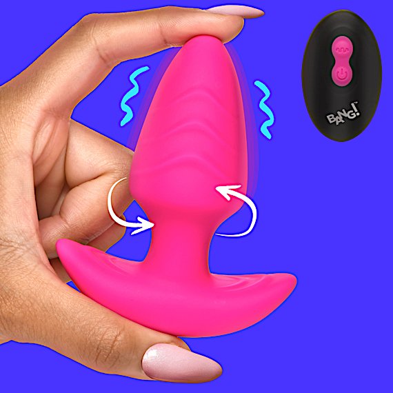 Rotating and Vibrating Silicone Butt Plug - Pink