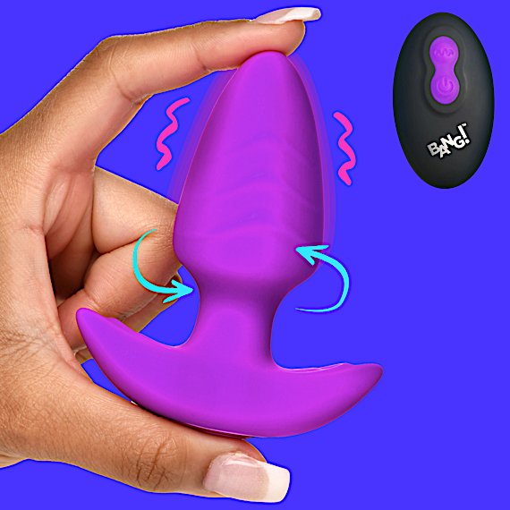Rotating and Vibrating Silicone Butt Plug - Purple