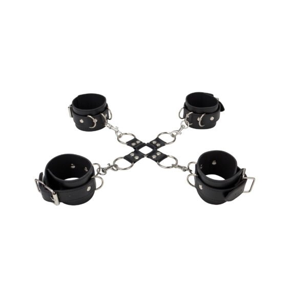 OU050BLK - Ouch - Leather Hand And Legcuffs Black