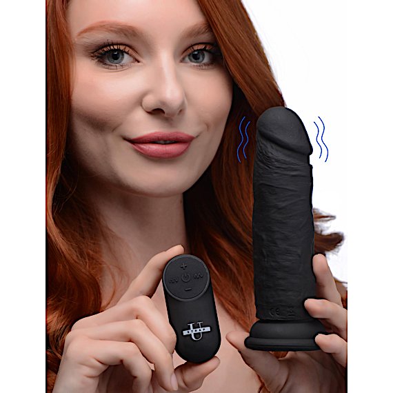 Power Player 28X Vibrating Silicone Dildo with Remote - Black