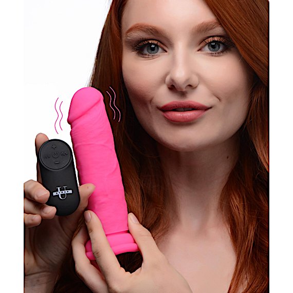 Power Player 28X Vibrating Silicone Dildo with Remote - Pink