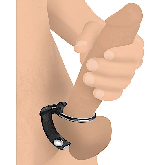 Leather and Steel Cock and Ball Ring