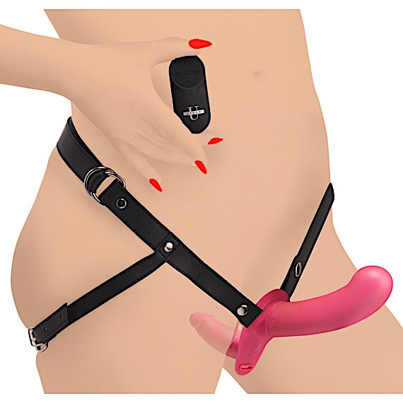 28X Double Diva 1.5 Inch Double Dildo with Harness and Remote Control - Pink