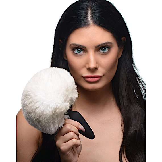Large Anal Plug with Interchangeable Bunny Tail - White