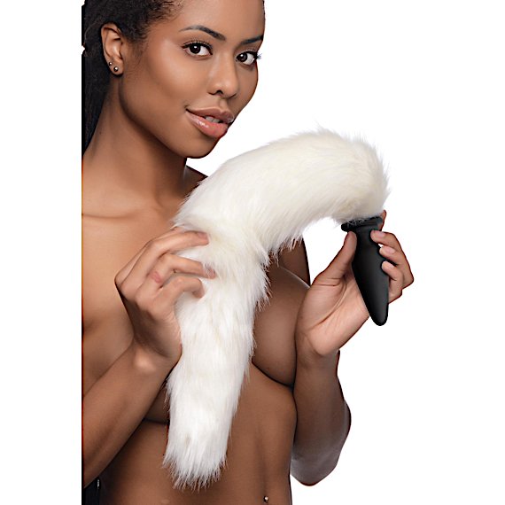 Large Anal Plug with Interchangeable Fox Tail - White