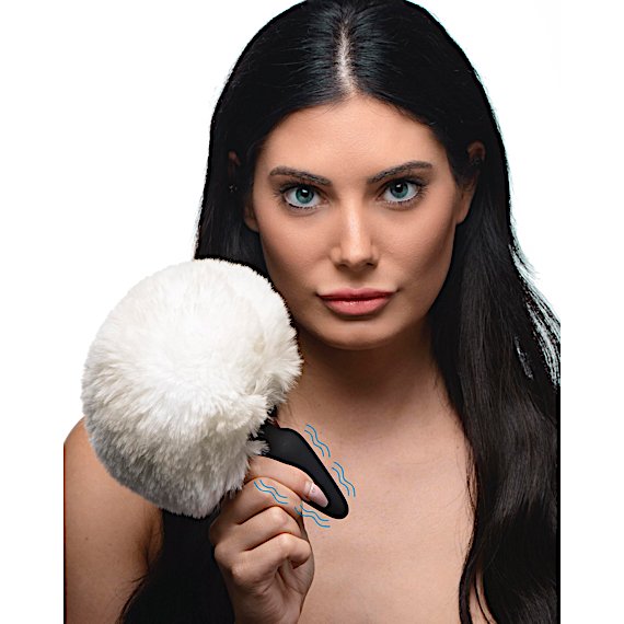 Small Vibrating Anal Plug with Interchangeable Bunny Tail - White