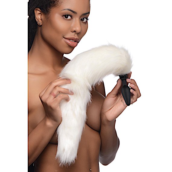 Small Vibrating Anal Plug with Interchangeable Fox Tail - White