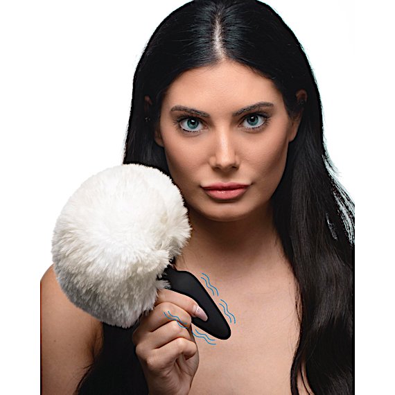Large Vibrating Anal Plug with Interchangeable Bunny Tail - White