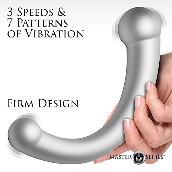 10X Vibra-Crescent Vibrating Silicone Dual-Ended Dildo - Silver
