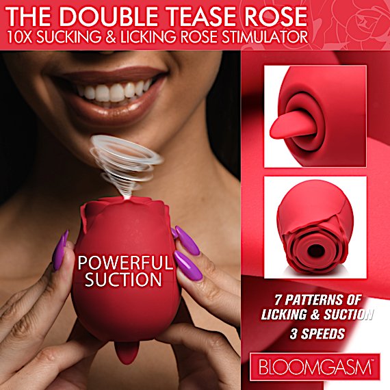 The Double Tease Rose 10X Sucking and Licking Silicone Stimulator